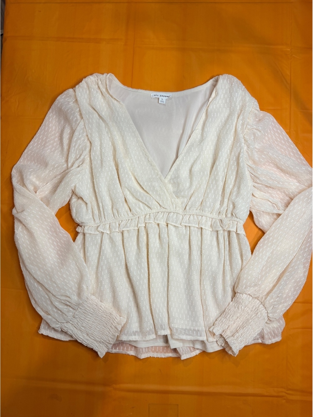 Cream Blu Pepper Baby Doll Long Sleeve Top L